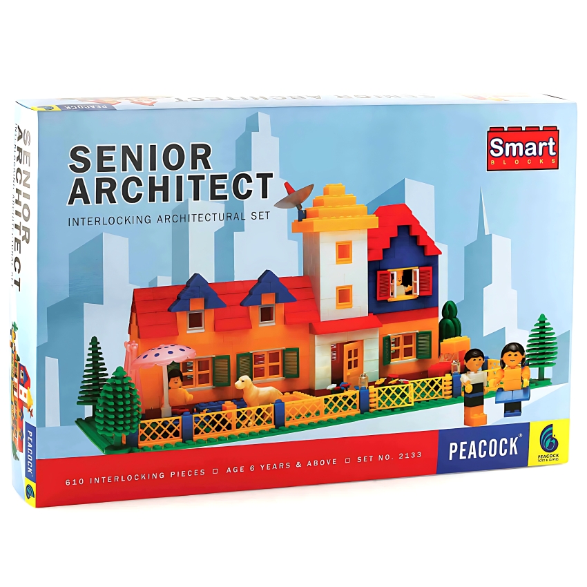 Peacock Senior Architect Smart Blocks – 610 Pcs Mega Building Set – DIY House & Castle Construction Toy – Ultimate STEM Activity Gift for Boys & Girls Ages 6-12