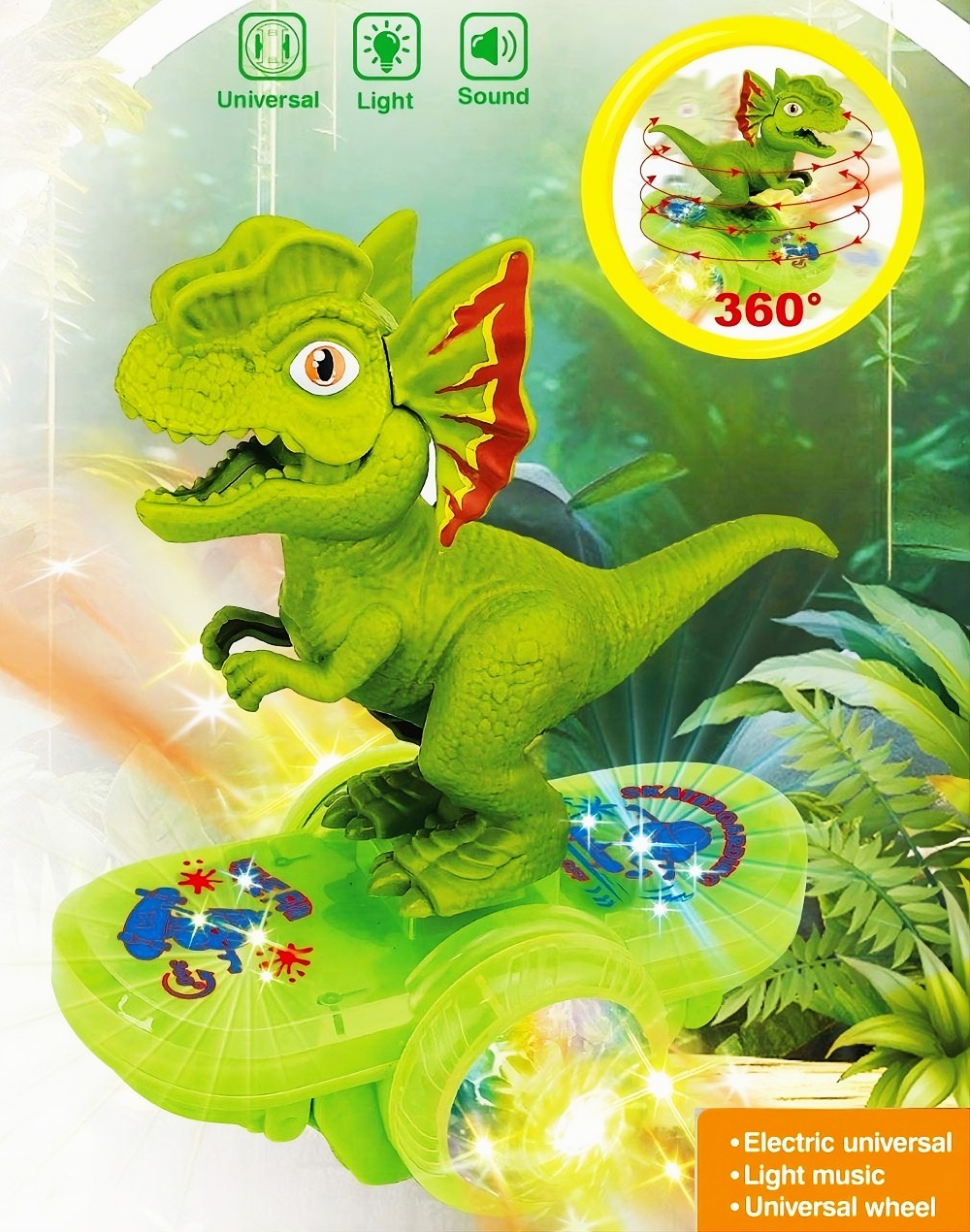 Zuurvi® Musical Dinosaur Scooter Toy – Battery Operated Dino with Sound & LED Glowing Light Effects – Moving Jurassic Play Figure Toy for Kids – Perfect Birthday Gift for Boys & Girls Ages 3+