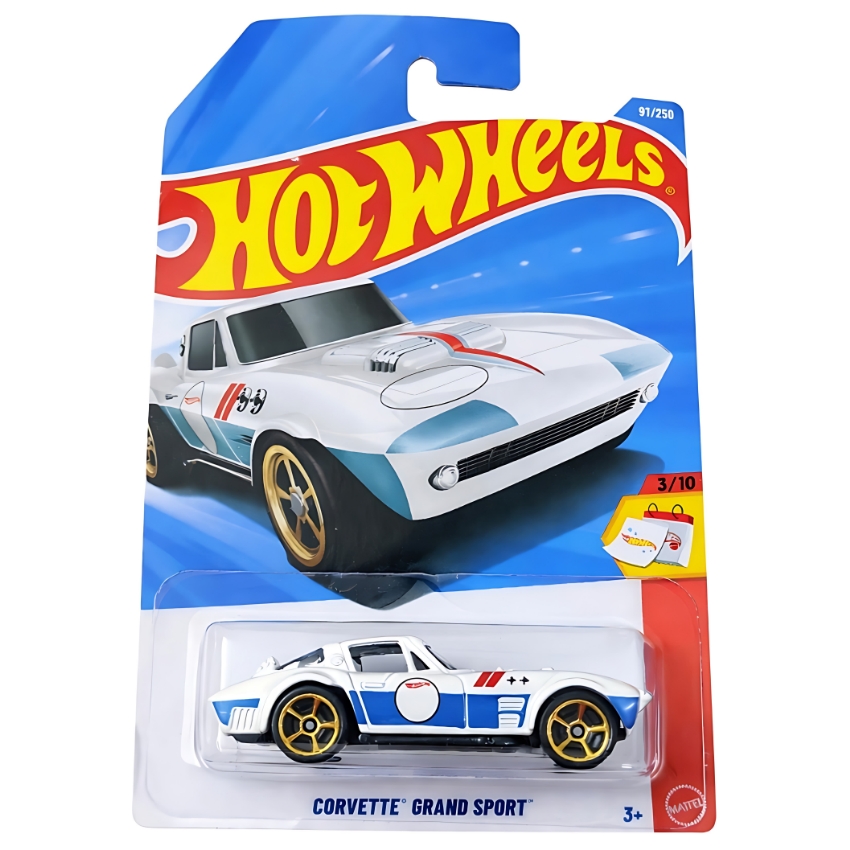 Hot Wheels Corvette Grand Sport – 2026 Then and Now Series 3/10 – 1:64 Scale White & Blue Racing Livery – Die-Cast Muscle Car #97/250 – C/D Case Collectible – Ages 3+
