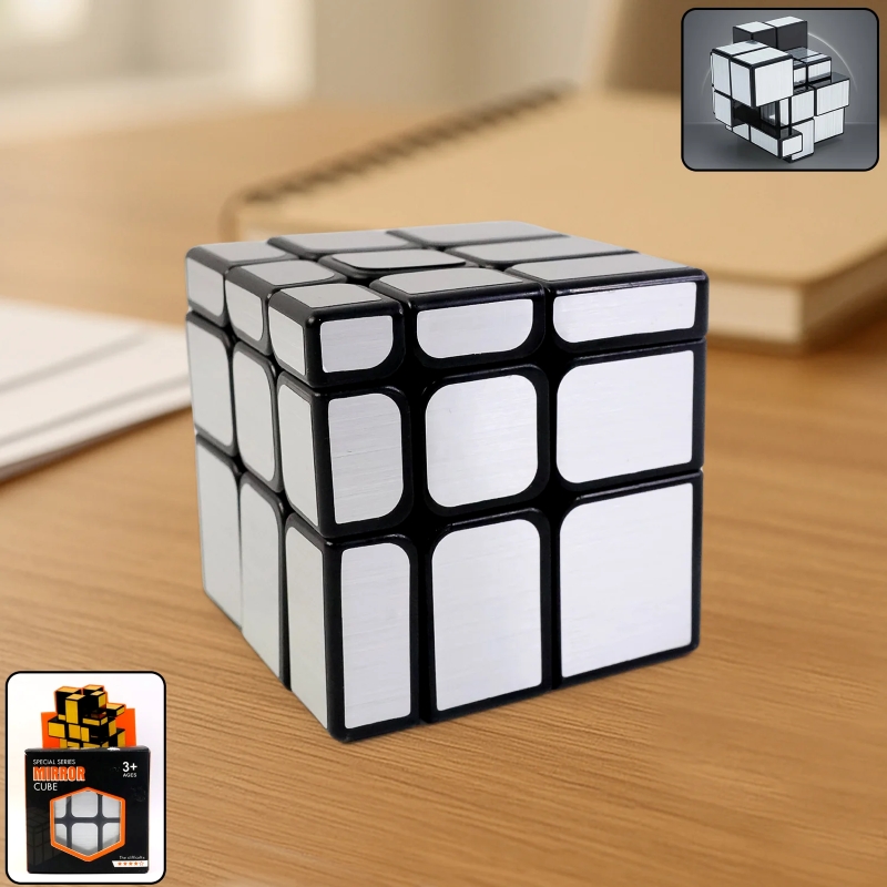Zuurvi® Silver Mirror Cube – 3x3 Shape-Shifting Magic Cube – Reflective Metallic Speed Cube – Smooth Rotation Brain Game – Best Birthday Gift & Office Desk Toy