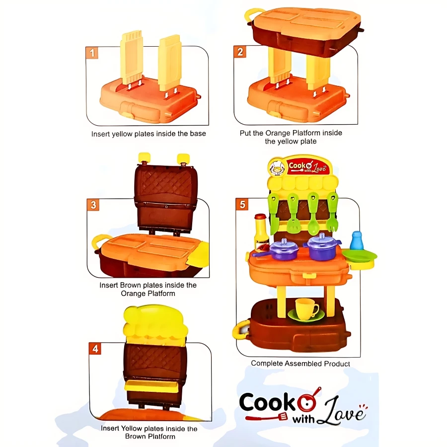 Mamma Mia 36 Pcs Kitchen Set Schoolbag – Kids Convertible Pretend Cooking Backpack with Stove & Utensils Accessories (Ages 3+)