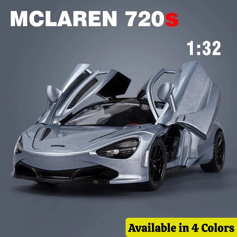 McLaren 720S Sports Car Model – 1:32 Scale Die-cast Alloy Metal Toy – Pull Back Action with Sound & Light – Premium Miniature Supercar for Kids & Collectors