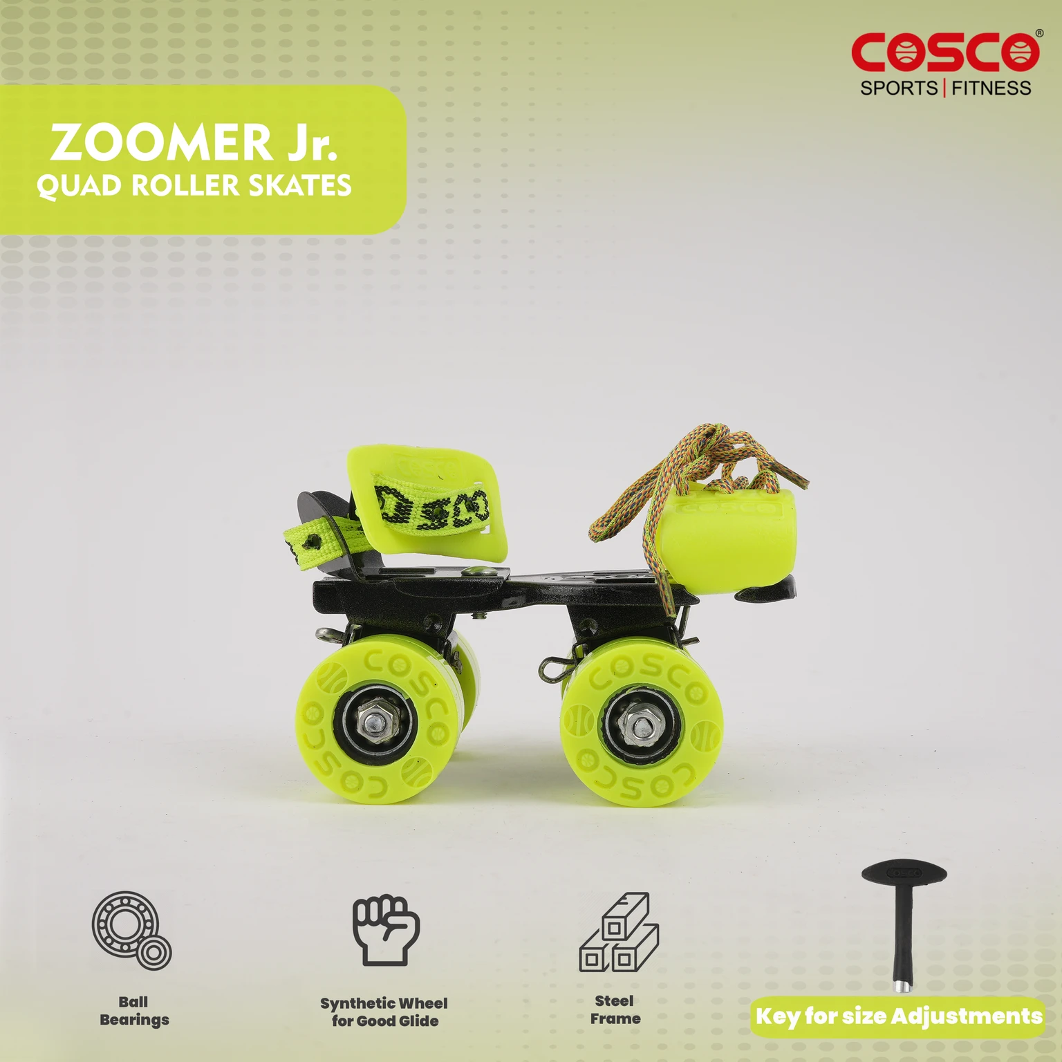 Cosco Skating Zoomer Junior – Adjustable Size Roller Skates for Ages 4-7 – High-Impact Synthetic Wheels for Smooth Glide – Beginner-Friendly Quad Skates