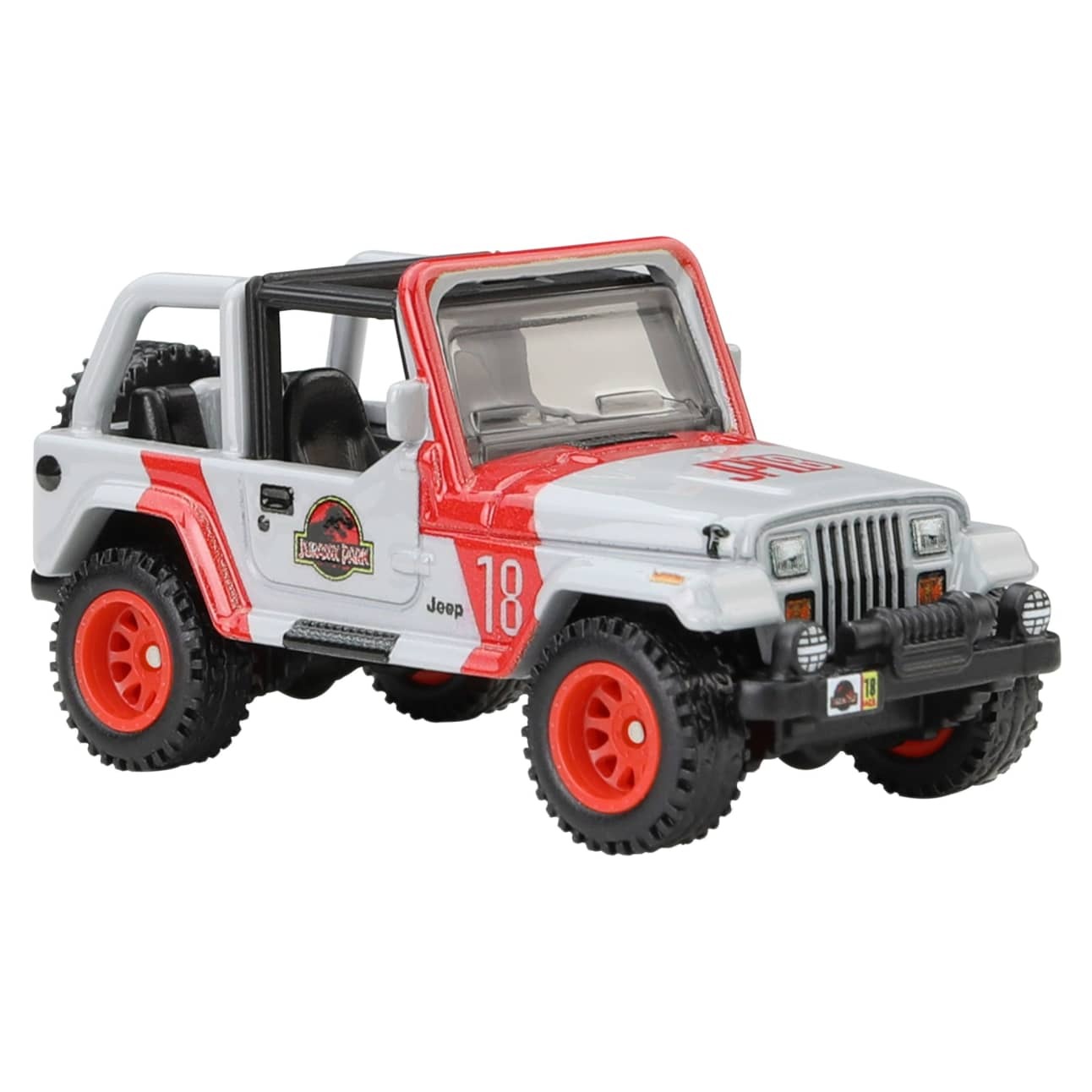 Hot Wheels Jurassic Park Jeep Wrangler Sahara '92 – Premium Pop Culture Series – 1:64 Diecast Vehicle with Authentic Movie Livery – Real Riders Wheels – Mattel JBL59