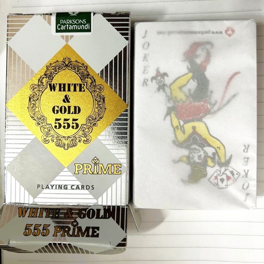 PARKSONS Cartamundi 555 Prime Playing Cards – Premium White & Gold Edition – Professional Deck for Poker, Magic & Rummy – Luxury Bridge Size Cards – 55 Cards