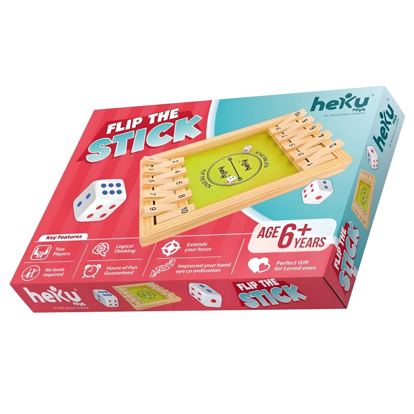 heKu Flip the Stick Wooden Board Game – 2 Player Shut the Box Dice Game – Fast-Paced Math & Strategy Toy for Kids & Adults – Premium Handcrafted Wood – Ages 6+ Years