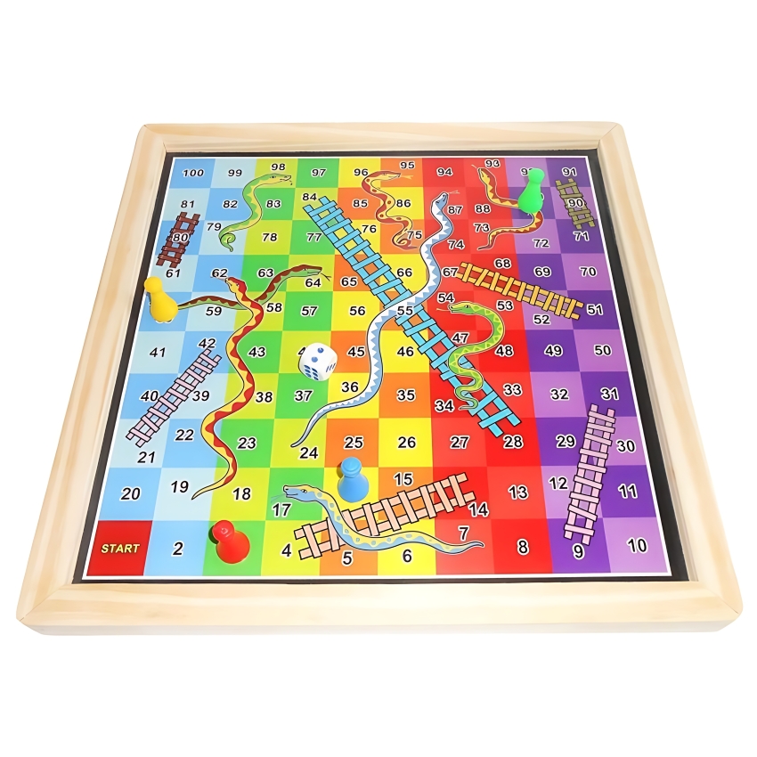 heKu 2-in-1 Magnetic Ludo & Snakes and Ladders Board Game – Handcrafted Wooden Travel Set – Double-Sided Magnetic Game Board with Coins & Dice – Ages 6+ Years
