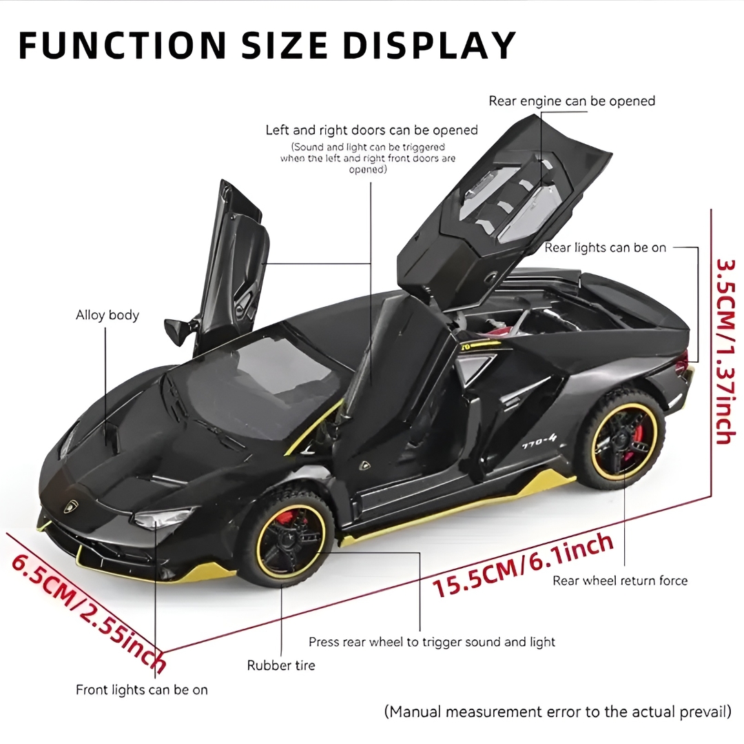 COOCOO 1:32 Scale Lamborghini Centenario LP770-4 Diecast Model – Pull Back Alloy Metal Sports Car with Sound, Light & Opening Doors