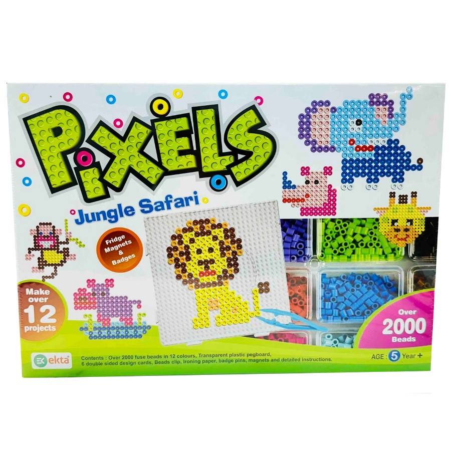 Ekta Pixels Jungle Safari Beadwork Art Kit – 3D Pixel Mosaic Craft for Kids – Create Realistic Safari Animals with Colorful Beads – Creative STEM Hobby Gift for Boys & Girls Ages 5+