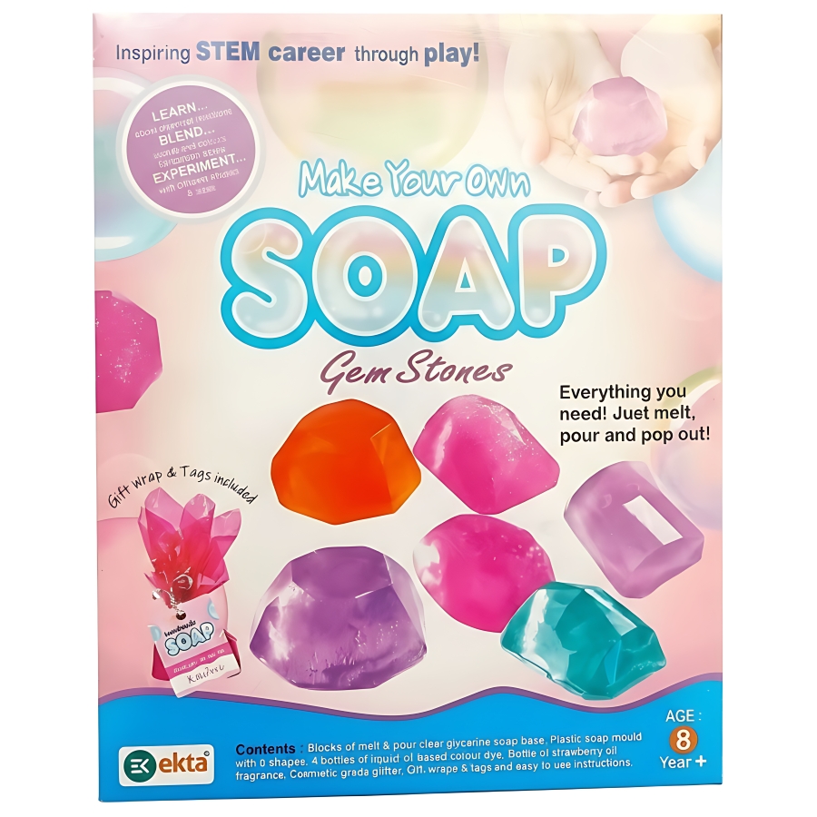 Ekta Make Your Own Soap Gem Stones – DIY Jewelry Maker & Soap Lab for Kids – Includes Soap Base, Molds, Dyes & Glitter – Educational STEM Craft Kit – Best Birthday Gift for Boys & Girls Ages 7+
