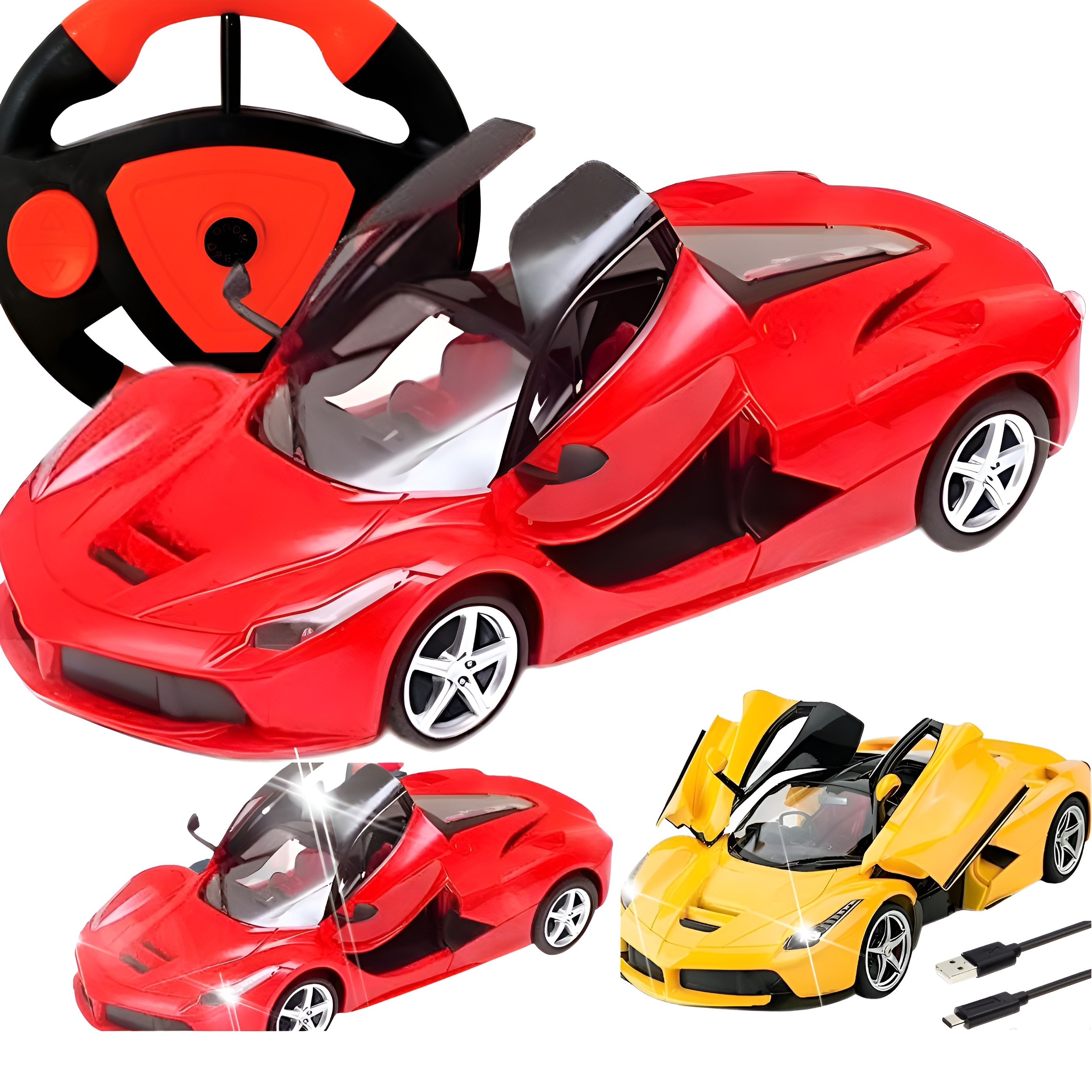 Zuurvi® 1:16 Scale Rechargeable RC Super Car – High-Speed Remote Control Racing Car with Opening Doors & LED Headlights – USB Charging – Toy Gift for Boys & Kids Ages 3+ (Assorted Color) - Pack of 1