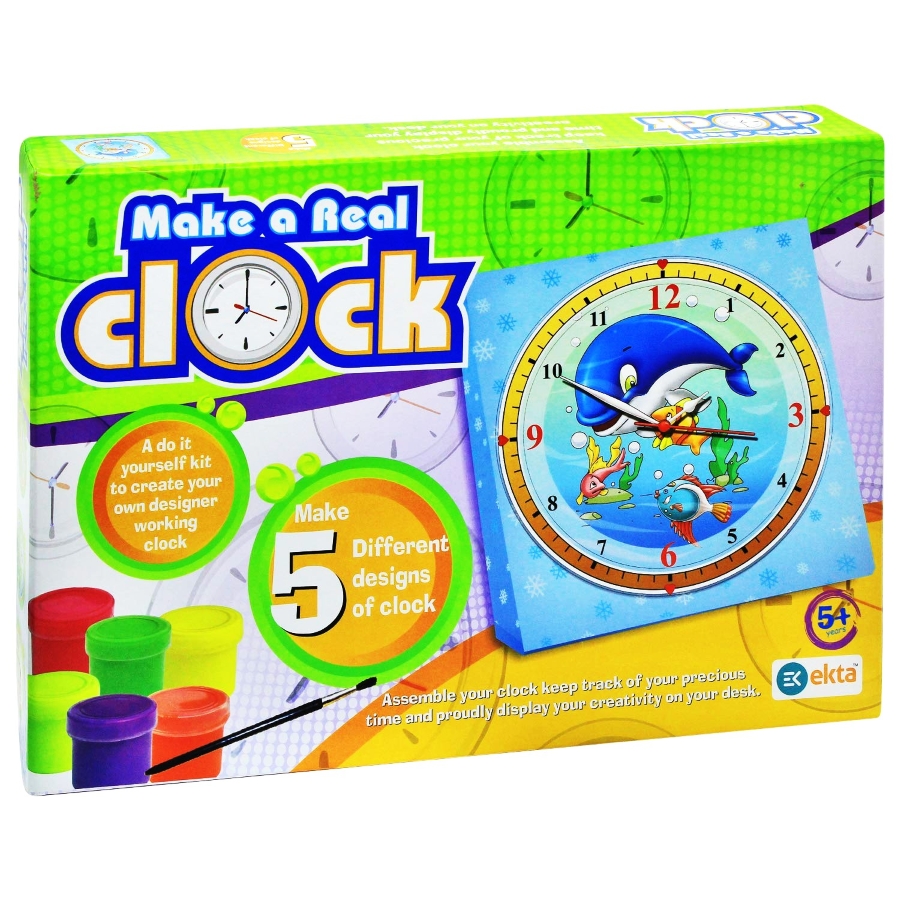 Ekta Make a Real Clock DIY Kit for Kids – Build Your Own Working Quartz Clock – Includes 5 Unique Dial Designs, Painting & Decorating Kit – STEM Educational Toy for Learning Time – Ages 5+