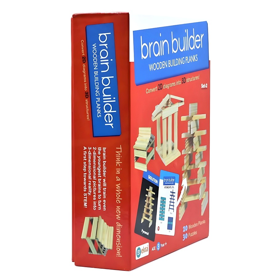 Ekta Brain Builder Wooden Building Planks Set-2 – 50 Pcs Advanced STEM Construction Toy – 20 Precision Wood Planks & 30 3D Puzzles – Montessori Educational Gift for Critical Thinking – Ages 7 to 10 Years