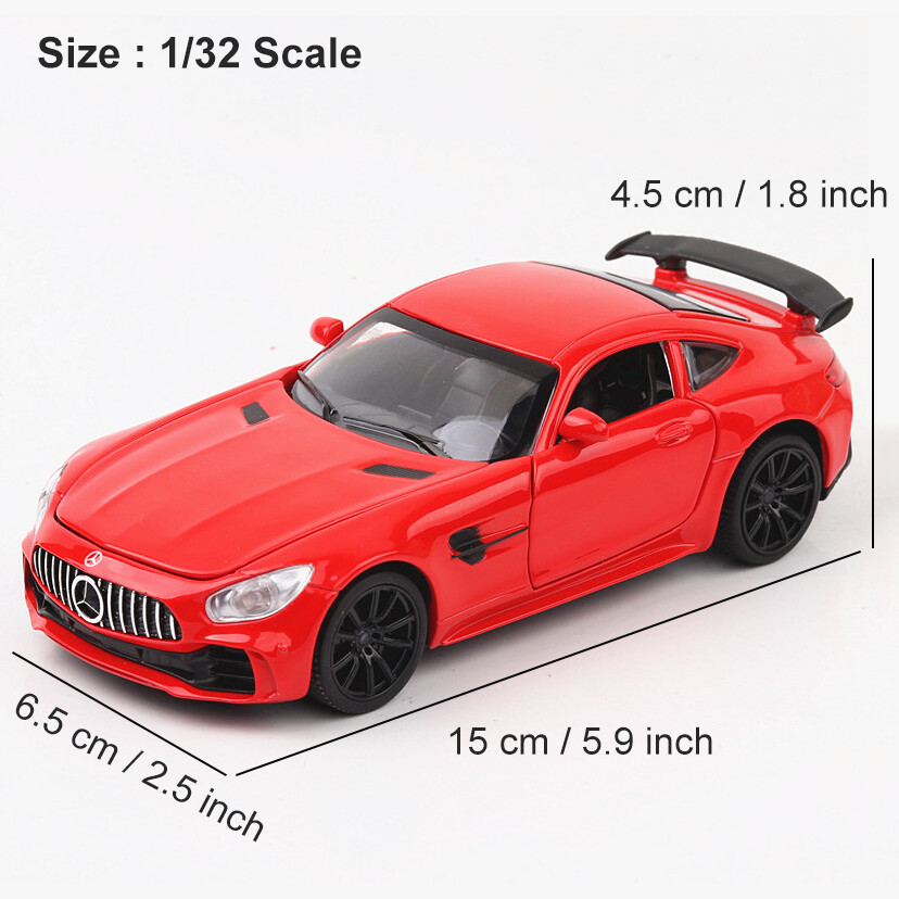 Mercedes-Benz AMG GTR 1:32 Metal Die-Cast Car – Pull Back Toy with Sound & Light – Realistic Alloy Model – Opening Doors – Durable Birthday Gift for Kids Ages 3+