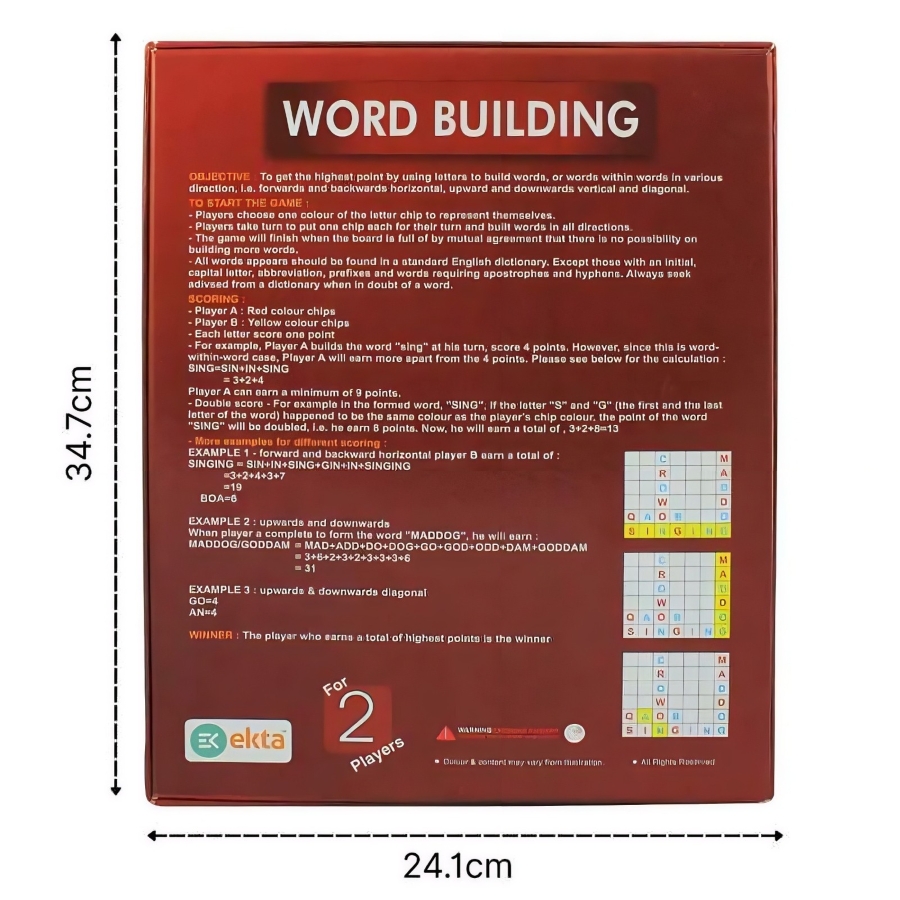 Ekta Word Building Board Game for Kids – Educational Spelling & Vocabulary Toy – Intelligent Literacy Game for 2 Players – Includes Letter Tiles & Game Board – Creative Learning Gift for Ages 6+