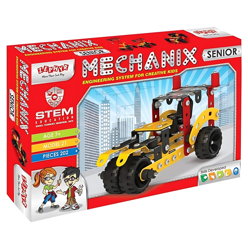 Zephyr Mechanix Senior STEM Building Set – 202 Pieces – 21-in-1 DIY Metal Construction Toy for Kids Ages 7+ – Advanced Engineering Kit – Builds 21 Different Models