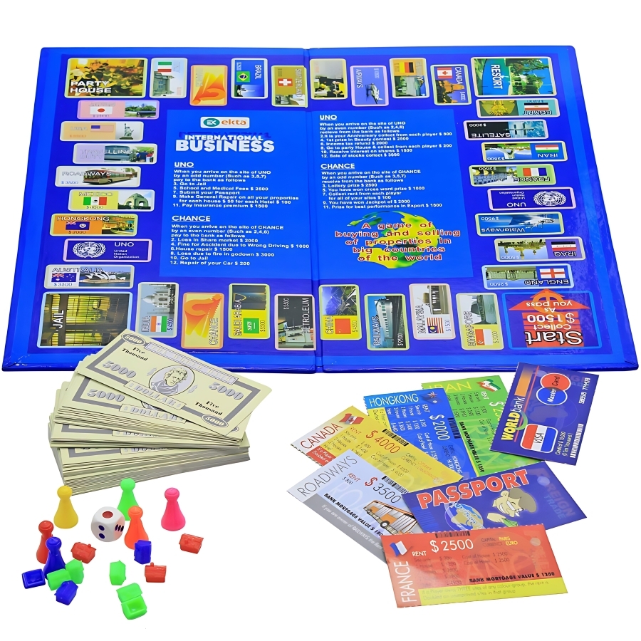 Ekta International Business Board Game for Kids & Adults – Global Strategy Game of Buying, Selling & Banking – Includes Passports, Credit Cards & Property Cards – Educational STEM Money Toy – Ages 8 to 12 Years
