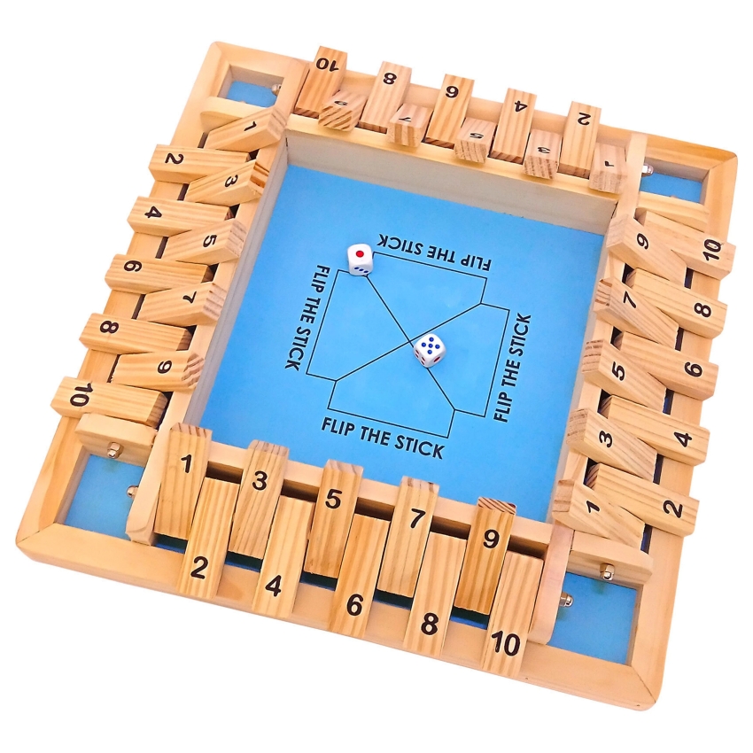 heKu 4-Player Flip the Stick Wooden Board Game – Jumbo Size Shut the Box Dice Game – Multiplayer Math & Strategy Toy for Families – Premium Handcrafted Wood – Ages 6+ Years
