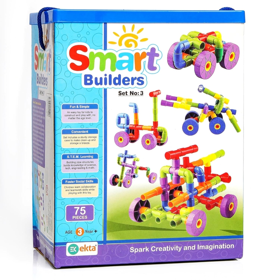 Ekta Smart Builders Set-3 – 75 Piece Pipe-Type Building Blocks – Educational STEM Construction Toy – Interlocking Tubular Blocks for Creative Engineering – Ages 3+ Years