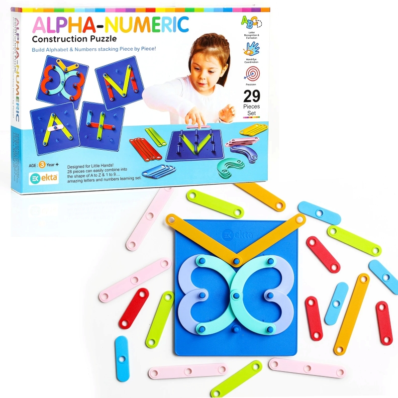 Ekta Alpha Numeric Construction Puzzle – 3D Alphabet & Number Building Set – Educational STEM Toy for Preschoolers – Improves Letter Recognition & Fine Motor Skills – Ages 3+ Years