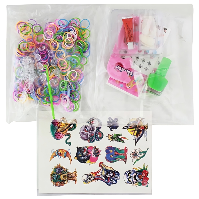 Ekta 3-in-1 Party Pack – Complete DIY Kit for Nails, Loom Crafts & Glitter Tattoos – Includes 3 Creative Activities in 1 Box – Educational Gift for Girls Ages 5+