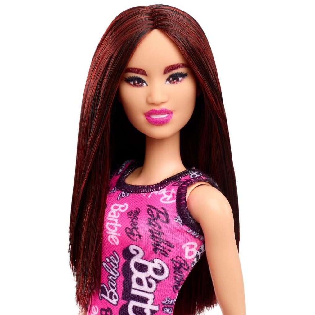 Barbie Doll with Burgundy Hair - 12.5-Inch Fashion Doll Wearing Signature Pink Tank Dress & Shoes - Stylish Straight Hair Barbie - Perfect Birthday Gift for Girls & Doll Enthusiasts