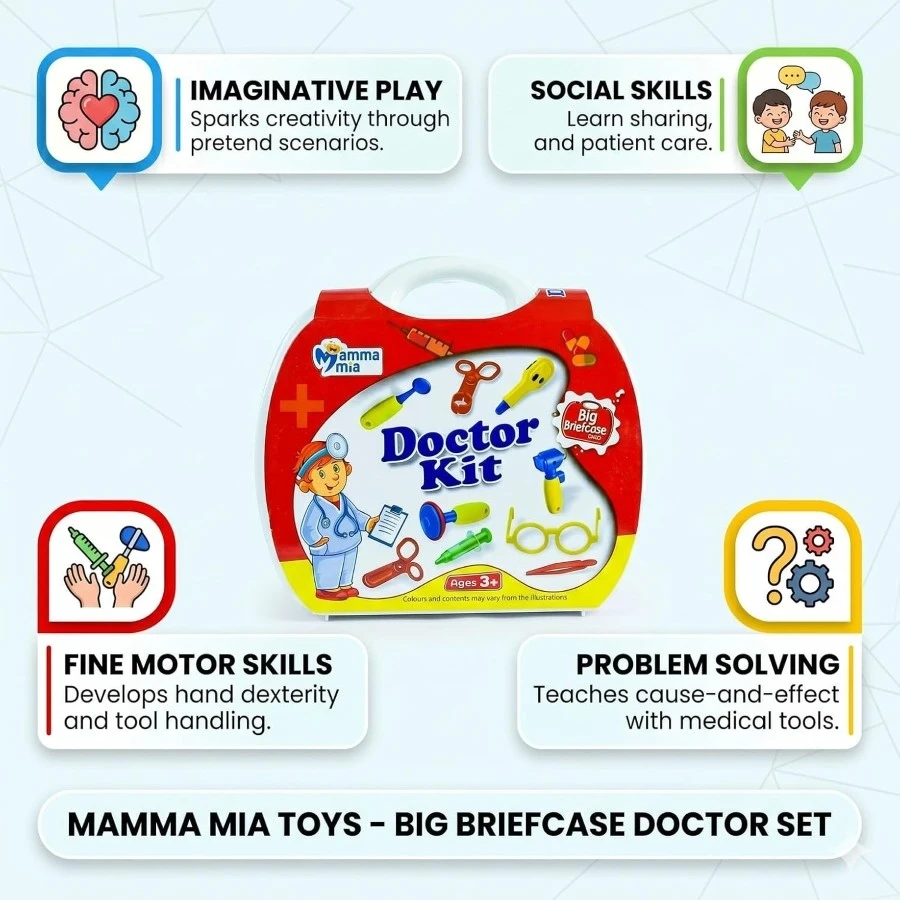 Mamma Mia Toys BB Kids 11 Pcs Doctor Set – Pretend Play Medical Kit & Educational Role Play Toy for Boys & Girls (Ages 3+)