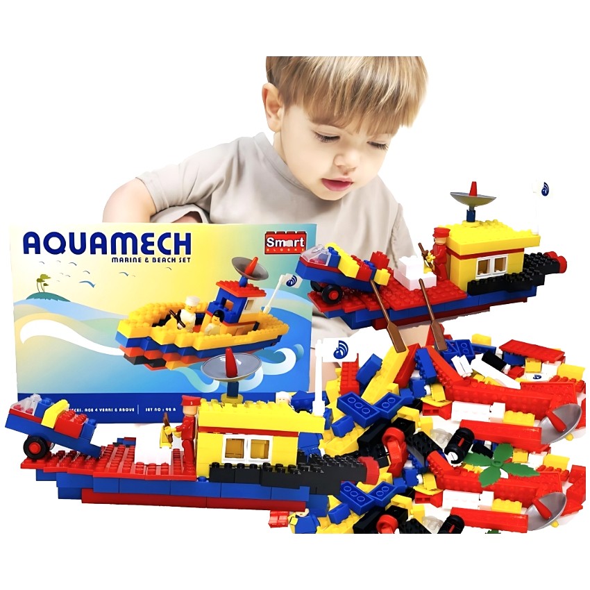 Peacock Aquamech Building Blocks Set – 190 Piece Interlocking Construction Toy – Build Marine Ships & Boats – STEM Educational Toy for Kids – Ages 4+ Years