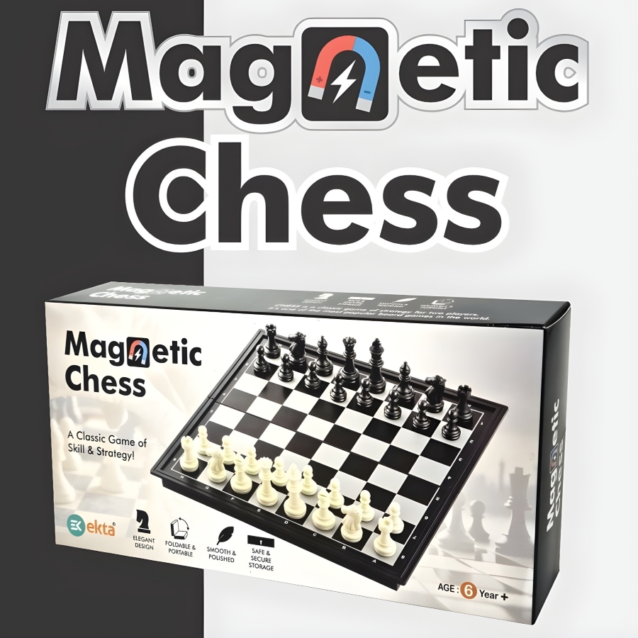 Ekta Magnetic Folding Chess Board – Early Learning & IQ Building Toy – Includes 32 Magnetized Pieces & Internal Storage Case – Non-Toxic Portable Construction for School, Travel & Home – Ideal Birthday Gift