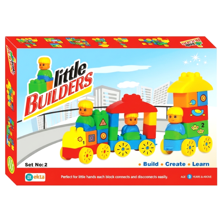 Ekta Little Builders Set 2 – 30+ Piece Building Blocks for Toddlers – Educational STEM Construction Toy with Wheels & Number Stickers – Early Learning Bricks for Kids Ages 2 to 4 Years