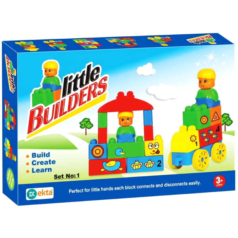 Ekta Little Builder Set 1 – My First Building Blocks for Toddlers – 21 Piece Colorful Construction Toy with Wheels – Educational STEM Set for Number & Shape Recognition – Ages 1 to 3 Years