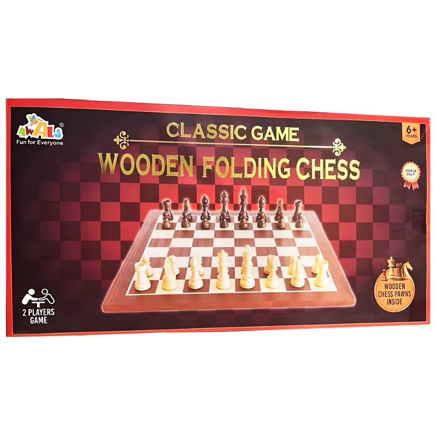 Awals Wooden Folding Chess Set – Handcrafted Classic Board Game for Kids & Adults – Portable Travel Chess Board with Magnetic Pieces – Elegant Wooden Strategy Game for Gifting