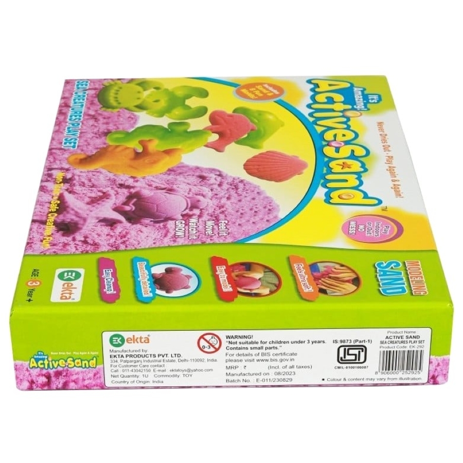 Ekta Active Sand – Colorful Squeezable Play Sand – DIY Creative Construction Toy – Includes Moulds & Storage – Non-Sticky & Easy-to-Clean Sensory Game for Kids