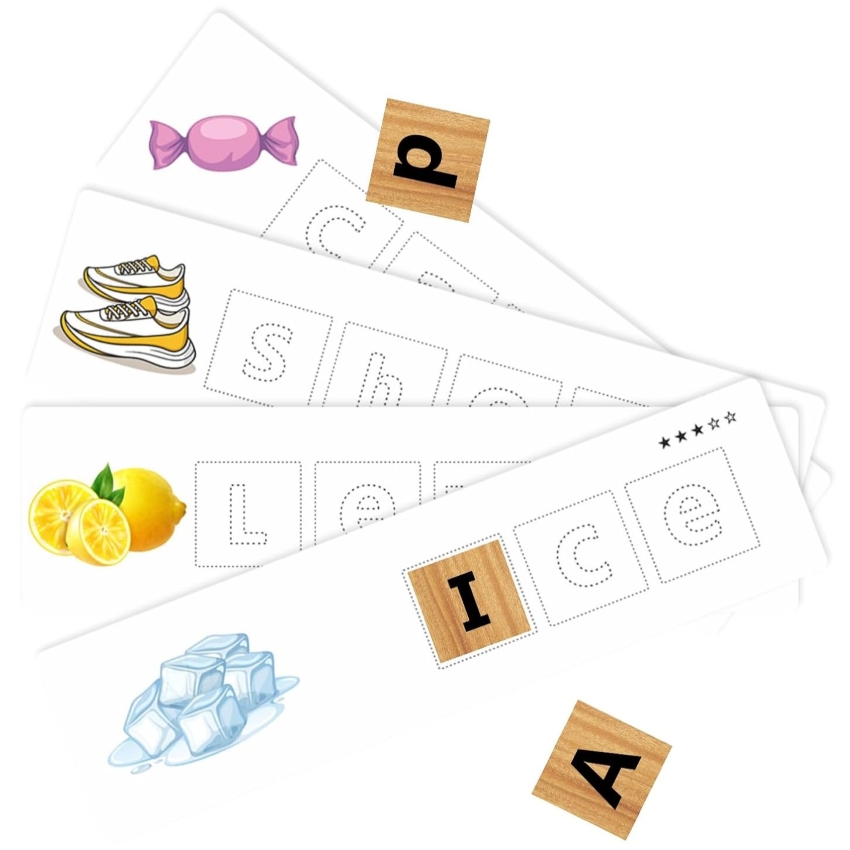 heKu 2-in-1 Wooden Spell and Trace Game – Montessori Literacy Toy for Toddlers – Alphabet Tracing Board & Spelling Set with Letter Tiles – Ages 3+ Years