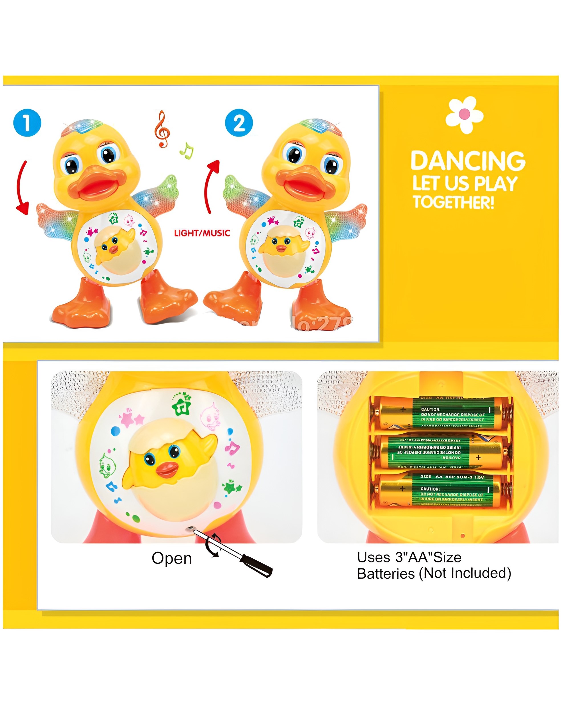 Gooyo Dancing Duck Toy with Hand & Rocking Body Action, Musical Sound & Light Effects (Yellow)