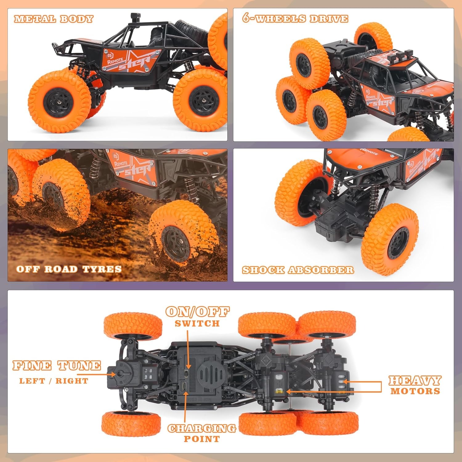Gooyo GY-88 8WD Monster Rock Crawler – All-Terrain RC Car with 8 Rubber Tyres – 50 Degree Vertical Climb Power – Rechargeable Lithium Battery Included – (Assorted Color) - Pack of 1