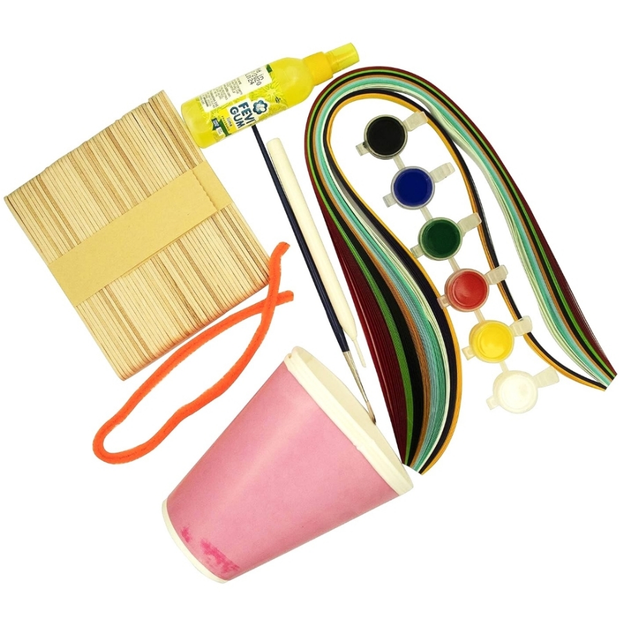 Ekta 4-in-1 DIY Craft Box for Kids – Multi-Activity Art Set Includes Paper Cup Puppets, Greeting Cards, Quilling & Wooden Stick Art – Educational Creative Kit for Boys & Girls Ages 5+