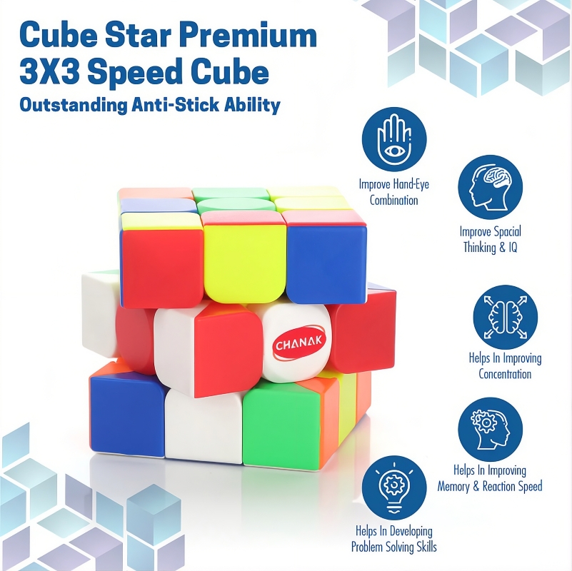 Chanak 3x3 Speed Cube – BIS Certified Educational Puzzle – Improves Logic & Memory – Smooth Rotation Stickerless Magic Cube – Best Birthday & Return Gift for Kids