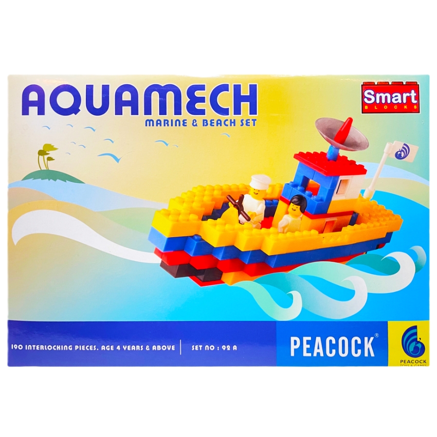 Peacock Aquamech Building Blocks Set – 190 Piece Interlocking Construction Toy – Build Marine Ships & Boats – STEM Educational Toy for Kids – Ages 4+ Years
