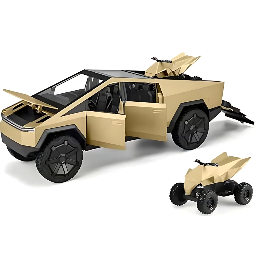 XLG 1:24 Scale Tesla Cybertruck Diecast Model Car – Metal Pickup Truck with Mini ATV & Pullback Action – Opening Doors, Lights & Sound – Premium Alloy Collectible – 1 Pc