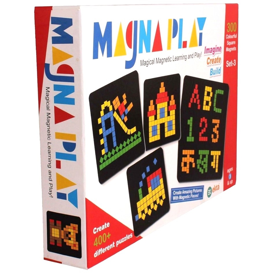 Ekta Magna Play Set 3 – Magical Magnetic Play & Learn Kit – 300+ Colorful Magnets with Double-Sided Metallic Board – Create 400+ Puzzles & Designs – Educational DIY Toy for Kids Ages 5+