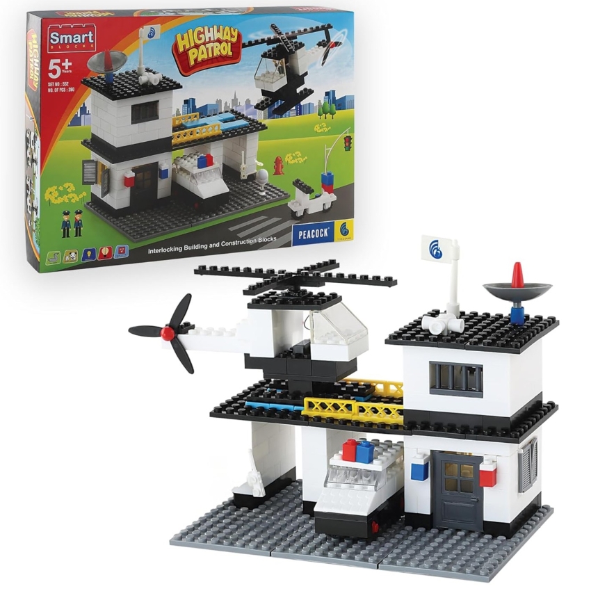 Peacock Highway Patrol Smart Blocks Set – 260 Piece Premium Interlocking Building Blocks – STEM Educational Construction Toy for Kids – Build Police Cars & Stations – Ages 5+ Years