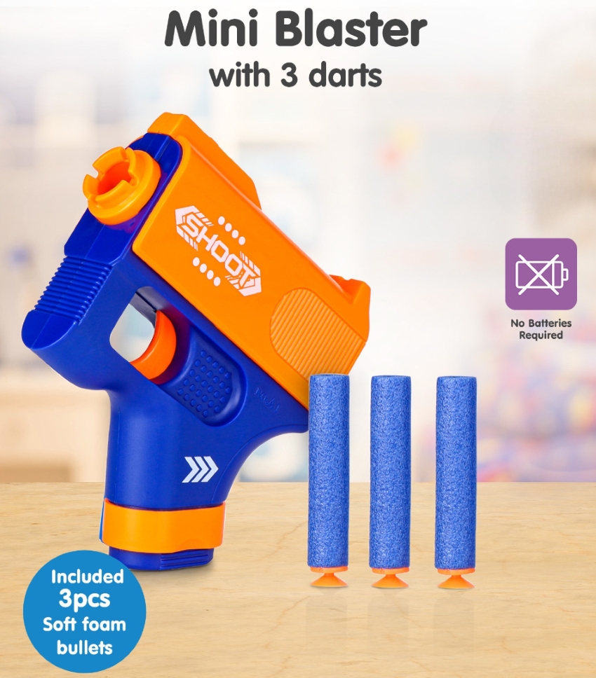 Zuurvi® Mini Blaster Soft Bullet Gun – Compact Toy Foam Blaster with 3 Soft Bullets – Safe Indoor Play Set for Kids – Ideal Birthday Return Gift & Party Favor – Ages 5+