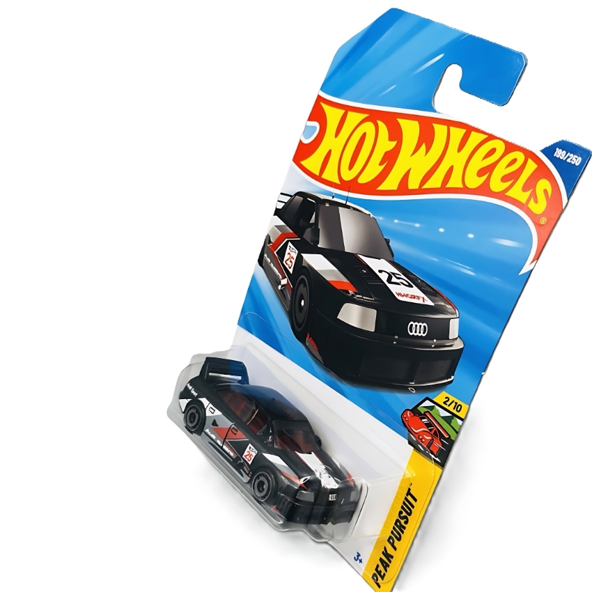 Hot Wheels 2025/2026 Audi 90 Quattro (Black) – #199 Peak Pursuit – Detailed 1:64 Scale Die-Cast – White AeroDisc Wheels – Audi Sport Graphics – Collector’s Edition