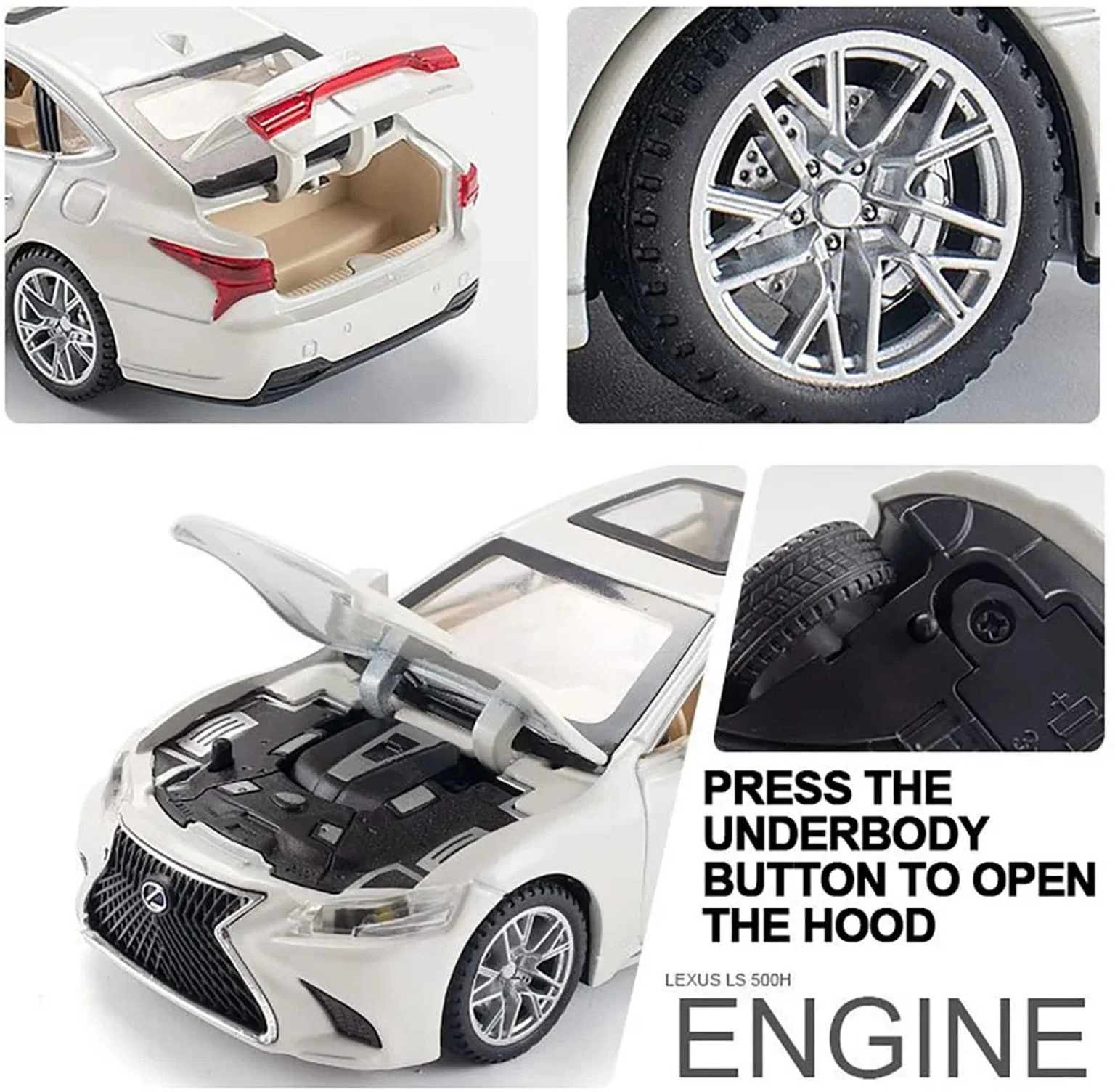 Lexus LS500h 1:32 Metal Die-Cast Car – Pull Back Toy with Sound & Light – Durable Zinc Alloy Model – Realistic Luxury Sedan – Best Birthday Gift for Kids Ages 3+