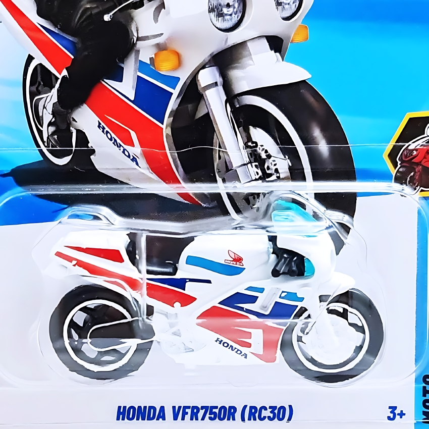 Hot Wheels Honda VFR750R (RC30) – #224/250 HW Moto – 1:64 Scale White/Blue JDM Superbike – 2025/2026 Mainline Case M/N – Collector’s Edition