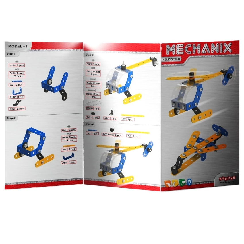 Zephyr Mechanix Beginner Helicopter STEM Building Set – 2-in-1 Metal Construction Toy for Kids Ages 7+ – Introductory Engineering Kit – Builds Helicopter & Plane Models