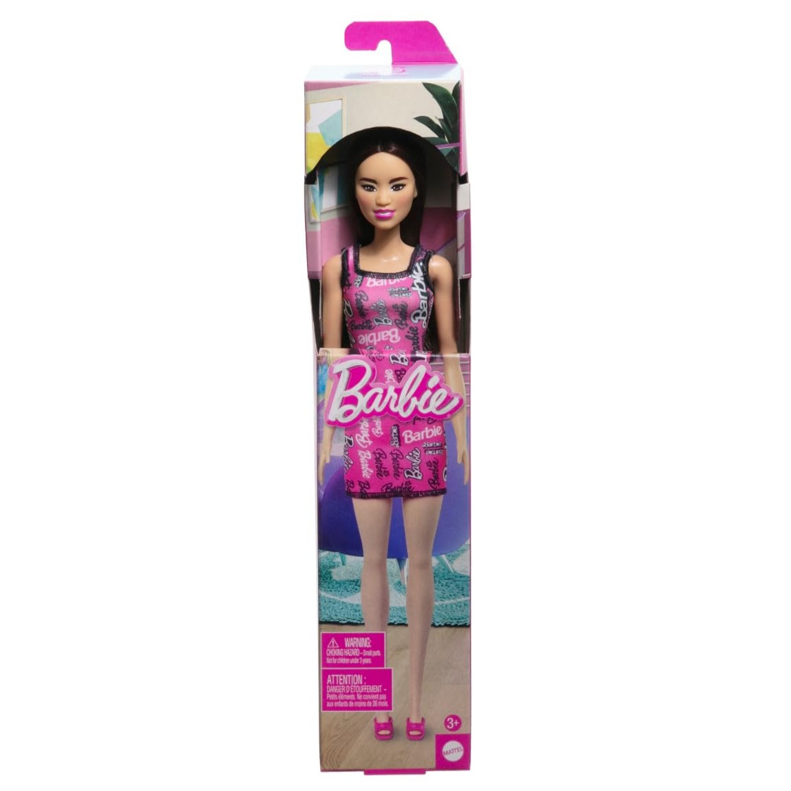 Barbie Doll with Burgundy Hair - 12.5-Inch Fashion Doll Wearing Signature Pink Tank Dress & Shoes - Stylish Straight Hair Barbie - Perfect Birthday Gift for Girls & Doll Enthusiasts