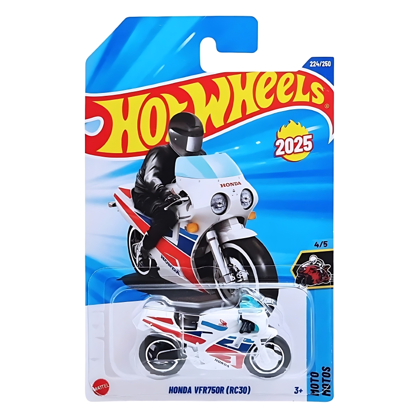 Hot Wheels Honda VFR750R (RC30) – #224/250 HW Moto – 1:64 Scale White/Blue JDM Superbike – 2025/2026 Mainline Case M/N – Collector’s Edition