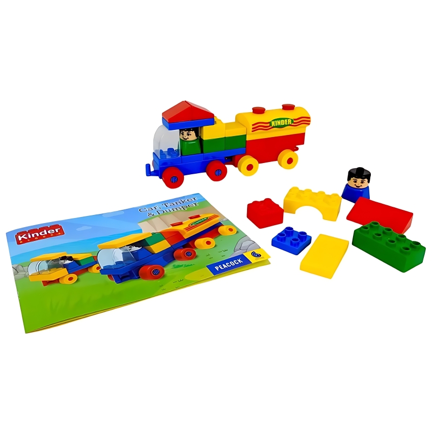 Peacock Kinder Blocks Car, Tanker & Dumper Set – 30 Piece Interlocking Vehicle Building Toy – 3-in-1 Construction Set for Toddlers – STEM Educational Blocks for Kids Ages 4+